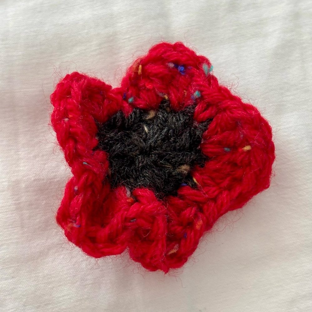 Handmade Red and Black Crochet wool Flower dog collar accessory